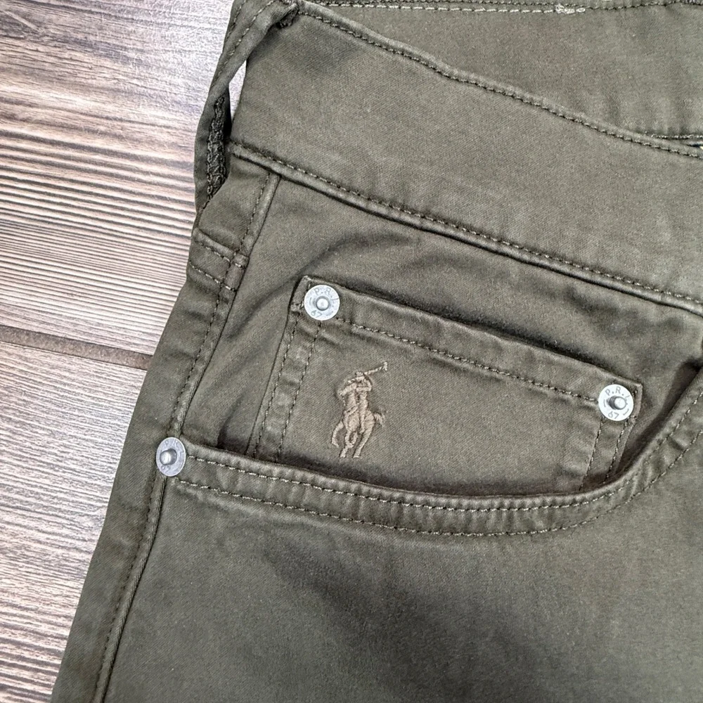 Polo Ralph Lauren Mens 42B/32 Varick Slim Straight Stretch Sateen Pants Olive